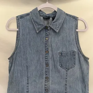 Vintage Y2K NY Jeans Denim Snap Mini Dress Sz 12 Preppy Western Sleeveless 90s thumbnail 3