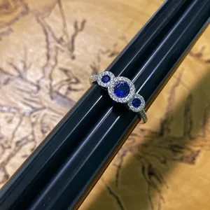 925 Sterling Silver Sapphire Halo Ring Size 9.75 thumbnail 5