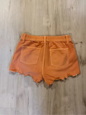 Aerie Women's Orange Distressed Denim Shorts thumbnail 2