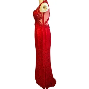 Swing Red Floral Lace Illusion Prom Gown Size 6 thumbnail 6