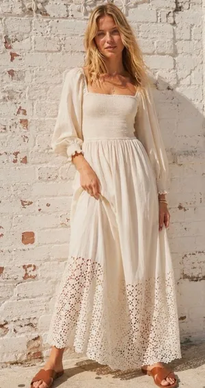 🤍 Free People Perfect Storm Cotton Eyelet Maxi Dress‎ XS 🤍 thumbnail 1
