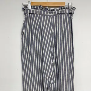 Urban Outfitters Grey & White Striped Paperbag Waist Casual Pants Women 6 Belted thumbnail 5