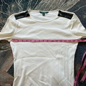 Vintage Lauren Ralph Lauren Zip Shoulder Ribbed Top White Y2K Preppy Streetwear thumbnail 13