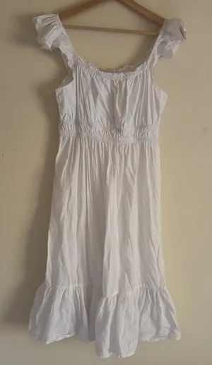 Dizzy Lizzy White Cotton Midi Dress L Ruffle Smocked Cottagecore Prairie Bridal thumbnail 1