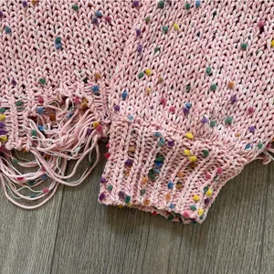 Wild Honey Pink Confetti Distressed Sweater Size: M thumbnail 7