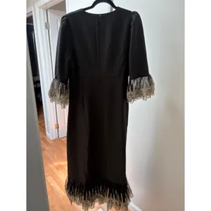 NEW Tuckernuck Pomander Place Gold Embroidered Hem Lillith Dress Black Medium thumbnail 6