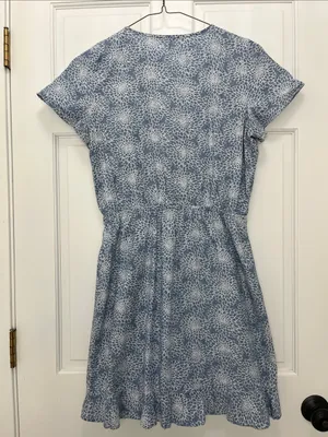 J. Crew Light Blue Denim Floral Printed Faux Wrap Mini Dress - Size Small thumbnail 9