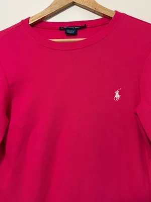 Ralph Lauren Pink Women’s Long Sleeve Shirt Size Large Cotton Knit Top Luxury thumbnail 4