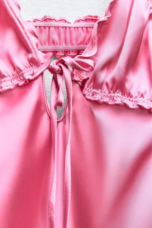 Zara long dress maxi hot pink satin lingerie evening party wedding holiday thumbnail 12