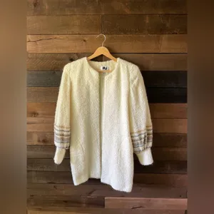 Vintage 70s AJ Seattle Mohair Blend Longline Cream Cardigan Made in USA Small thumbnail 3