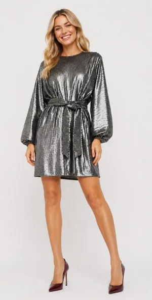 Anine Bing. Angie Sequin‎ Belted Mini Dress In Sequins. thumbnail 1