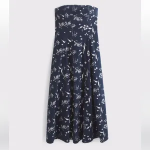 Abercrombie & Fitch strapless flare midi dress in blue floral thumbnail 8