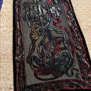 Velvet Burnout Abstract Floral Scarf in Black and Red thumbnail 5