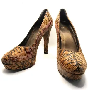Stuart Weitzman Brown & Black Leather Animal Print Snakeskin Embossed Heels (9) thumbnail 1