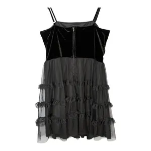 Trixxi Mini Dress Womens Large Black Velvet‎ Tulle Tiered Goth Cocktail Party thumbnail 6