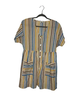 ✨💛 Entro Striped Babydoll Mini Dress Size Medium Cotton Blend‎ Coastal Boho 💛✨ thumbnail 2