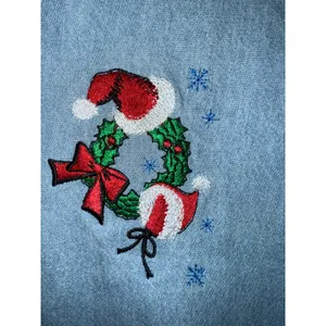 vintage Ultra Club denim shirt Christmas embroidery Trains wreath button up L thumbnail 2