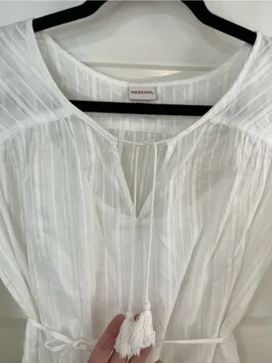 Merona White Tassel Tie Sheer Cotton Dress with Liner Sz M Boho Coastal thumbnail 4