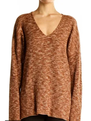 Abercrombie & Fitch Soft A&F Brown Marled Ribbed V-Neck Tunic Sweater Medium thumbnail 1