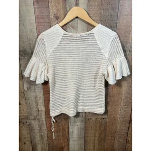 Free People Babes Only Cream Open Knit Ruffle Sleeve Sweater Top Medium Boho thumbnail 8
