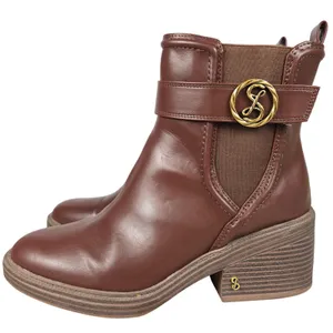 Sam & Libby Natalia Brown Faux Leather Buckle Stacked Heel Ankle Boots 9.5M thumbnail 5