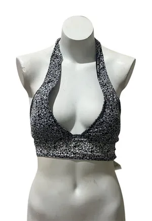 Gilly Hicks Women's Floral Halter Tank Top M Black Open Back Casual thumbnail 1