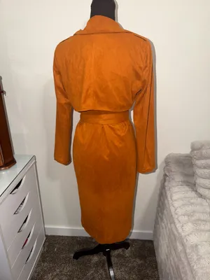 Women's Suede Trench Coat in Burnt Orange Size Small thumbnail 3