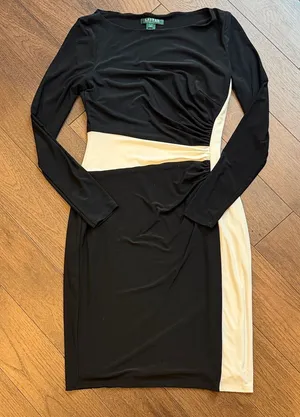 Ralph Lauren Black and White Long Sleeve Dress Size 4 C5-042 thumbnail 1