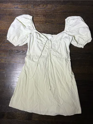 H&M Light Mint Green Puff-Sleeve Milkmaid Mini Dress Sweetheart Cotton Large thumbnail 2