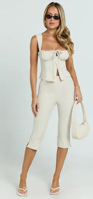 New Showpo Susannah Top Square Neck Bustier Top & Pants Pinstripe Fitted Capri Pants thumbnail 1