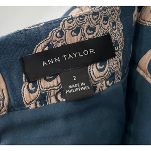 Ann Taylor Pencil Skirt Size 2 Teal Peacock Brocade Jacquard Tapestry Elegant thumbnail 5