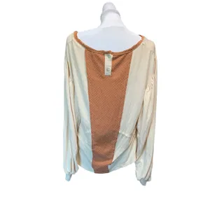 POL women's oversized small blouse, cream and brown thumbnail 2