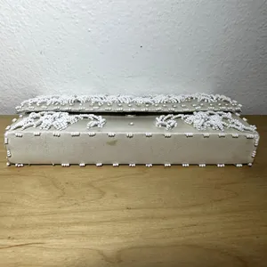 Vintage Jay Dee Clutch 80s Hand Made Beaded Embellished Flowers Zip Pocket Ivory thumbnail 7