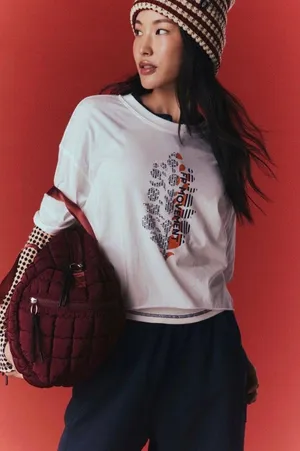 NWT NWT Free People Movement Inspire Buti Logo Tee In White Combo thumbnail 1