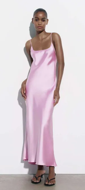 Zara Satin Effect Dress Maxi Midi Slip Bodycon Wedding Party Coctail thumbnail 5