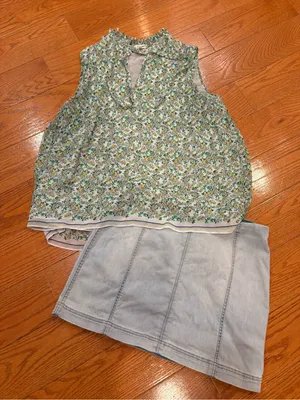 Cottagecore Picnic Outfit Bundle Floral Top Denim Mini Skirt Spring Summer thumbnail 2