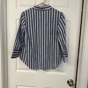 Habitat Clothes to Live In Blue White Striped Split Neck Side Button Top S 11944 thumbnail 5