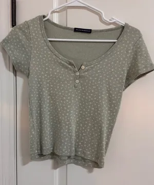 Brandy Melville Light Sage Green Short Sleeve Henley Tee thumbnail 1