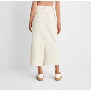 Future Collective Cream Denim Maxi Skirt High Rise Raw Hem‎ Off White Size 10 thumbnail 2