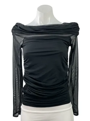 Abercrombie & Fitch Black Mesh Long Sleeve Off The Shoulder Blouse Top Size S thumbnail 1