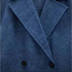 ZARA Limited Edition Linen Coat Buttons Pockets Double Breasted Blue X-Small thumbnail 11