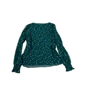 Lilly Pulitzer Green Silk Gold Metallic Polka Dot Smocked Cuff Blouse Top 07109 thumbnail 3
