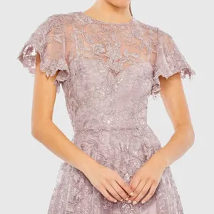 MAC DUGGAL 50665 Womens Embroidered High Neck Cap Sleeve A Line Gown thumbnail 2