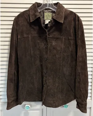 Vintage AMI Brown Long Sleeve‎ Suede Button Up Jacket Size Large Satin Lined thumbnail 1
