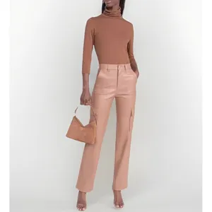 Halogen NWT Wide Leg Faux Leather Cargo Pants Womens XL Taupe Tan Neutral Office thumbnail 2