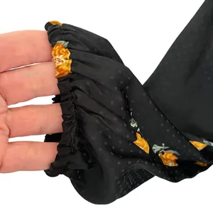 Madewell Bubble-Sleeve Black Wrap Top with Yellow Gold Floating Florets S thumbnail 8