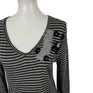 MaxMara Weekend Top Large Gray Striped Long Sleeve Designer‎ Minimalist thumbnail 2