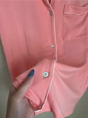 Eberjey Gisele Tencel Modal Short Sleeve Size Small Coral Pink Pajama PJ Button thumbnail 8
