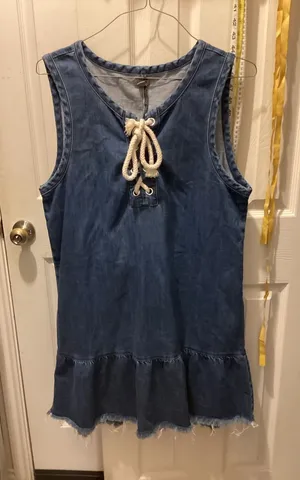 aerie Blue Denim Tie-Front Ruffle Tank thumbnail 1