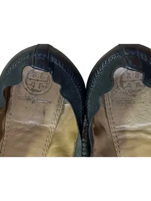 Tory Burch Black Leather Ballet Flats Gold Logo Women's Size 8.5 Used and Box thumbnail 11